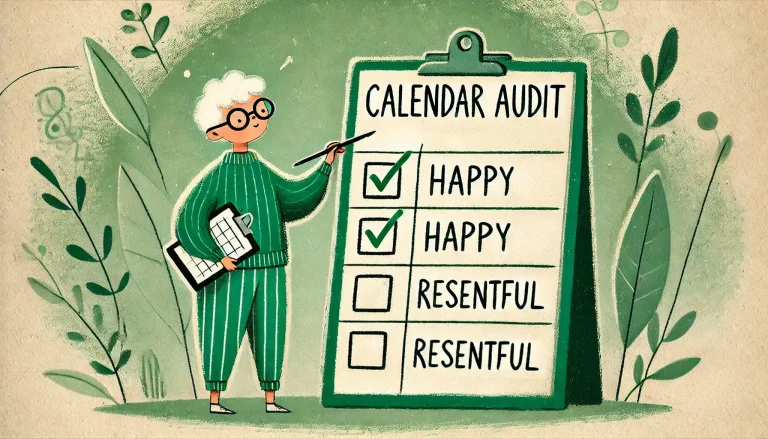 A person conducting a calendar audit, categorizing tasks into meaningful and unnecessary activities.