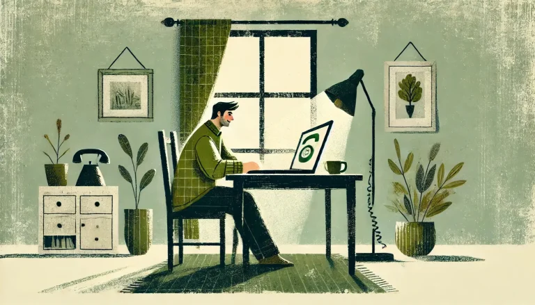 A calm professional sitting at home, engaged in an online counseling session on their laptop.