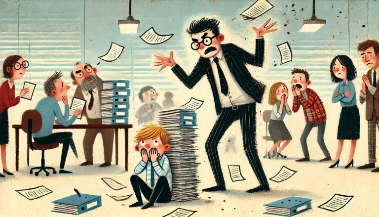 A professional overwhelmed, surrounded by cluttered files and unread emails, holding their head in frustration.